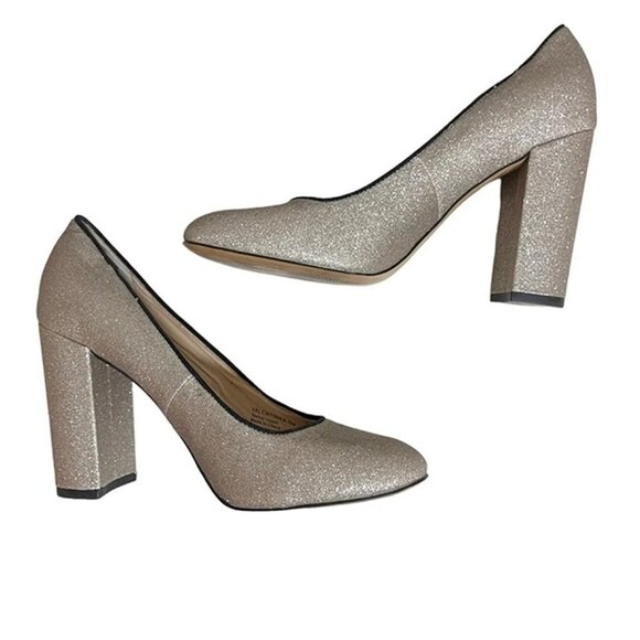 Botkier Anthropologie heels 8 silver glitter Valentina round toe chunky heel - Picture 8 of 8